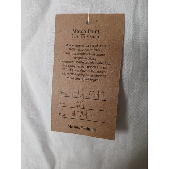Match Point USA Linen tunic top dress half sleeve Medium White never worn - Picture 5 of 13